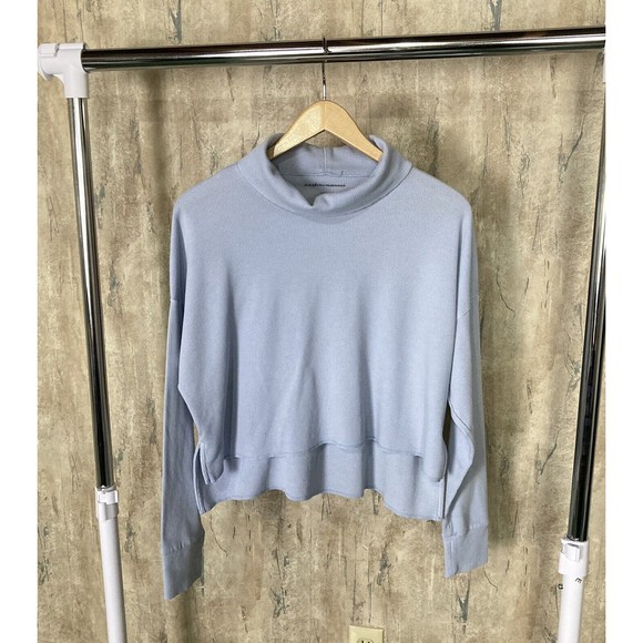 American Eagle Blue Thermal Shirt Womens Small Waffle Knit Stretch Hi Lo Winter - Picture 1 of 8